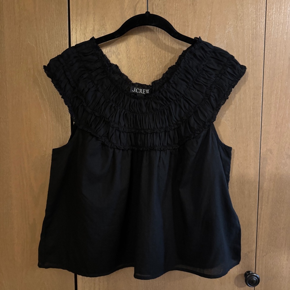 NWT! J. Crew Factory Black Smocked Cotton Blouse Size M